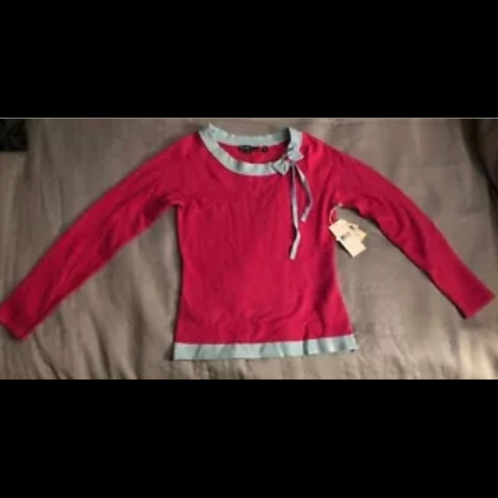 Tied-Bow detail Sweater Bisou Jeans Retro womens Juniors Sz M Pink/Blue NEW